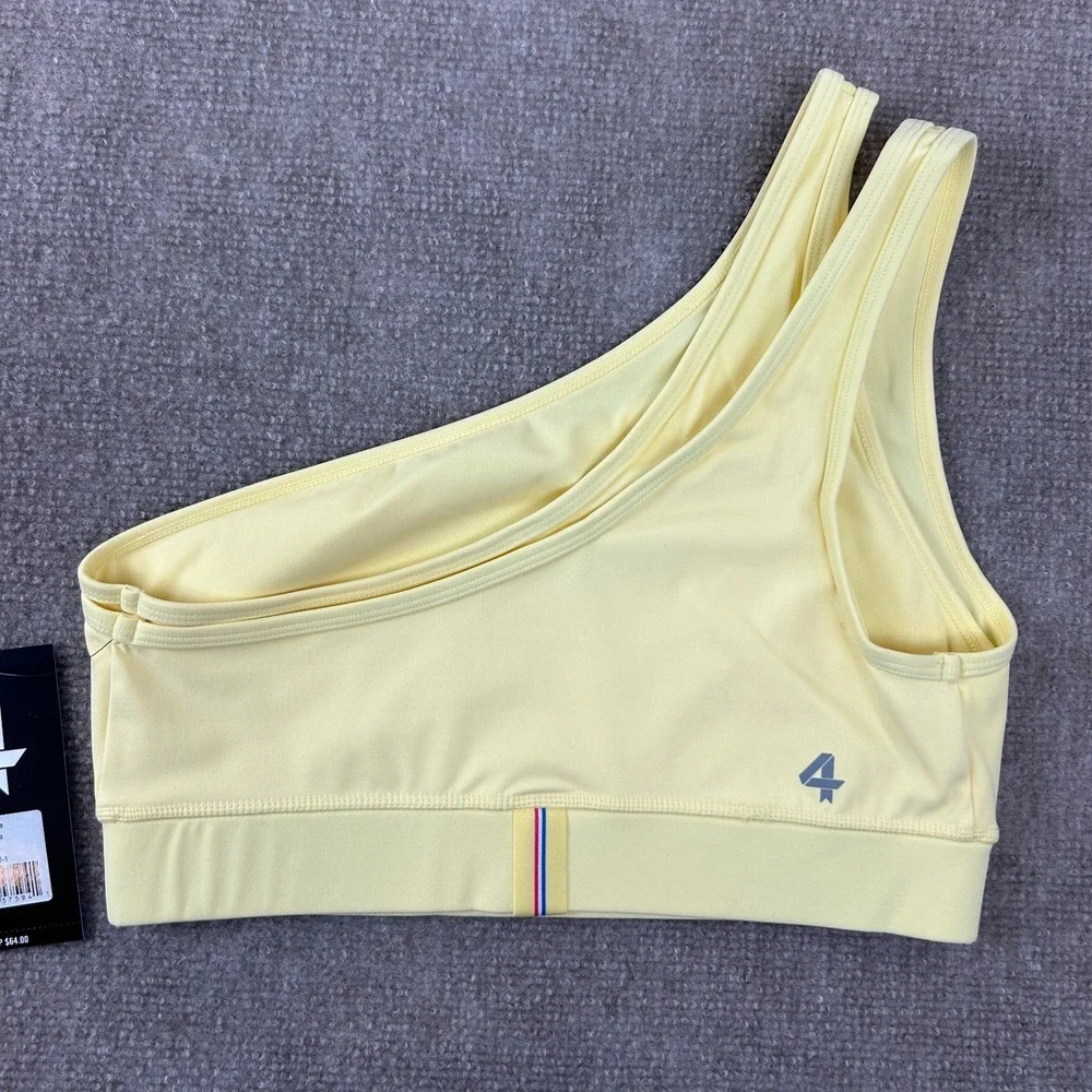 Fourlaps Solo Sports Bra Womens Small‎ Yellow Nylon Stretch One Shoulder Yoga